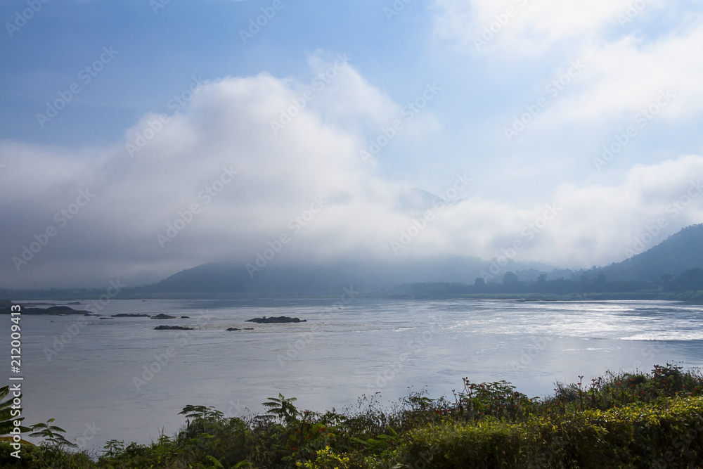 Natural and mist in winter of Mekong River