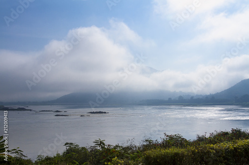 Natural and mist in winter of Mekong River