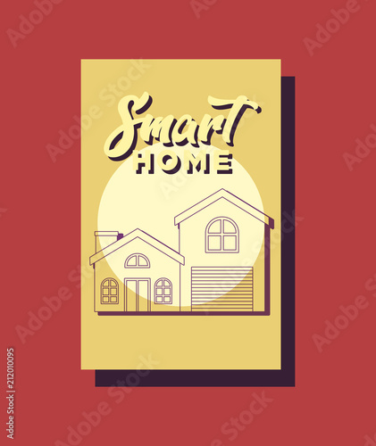 Smart home design with modern house icon over yellow and red background, colorful design. vector illustration