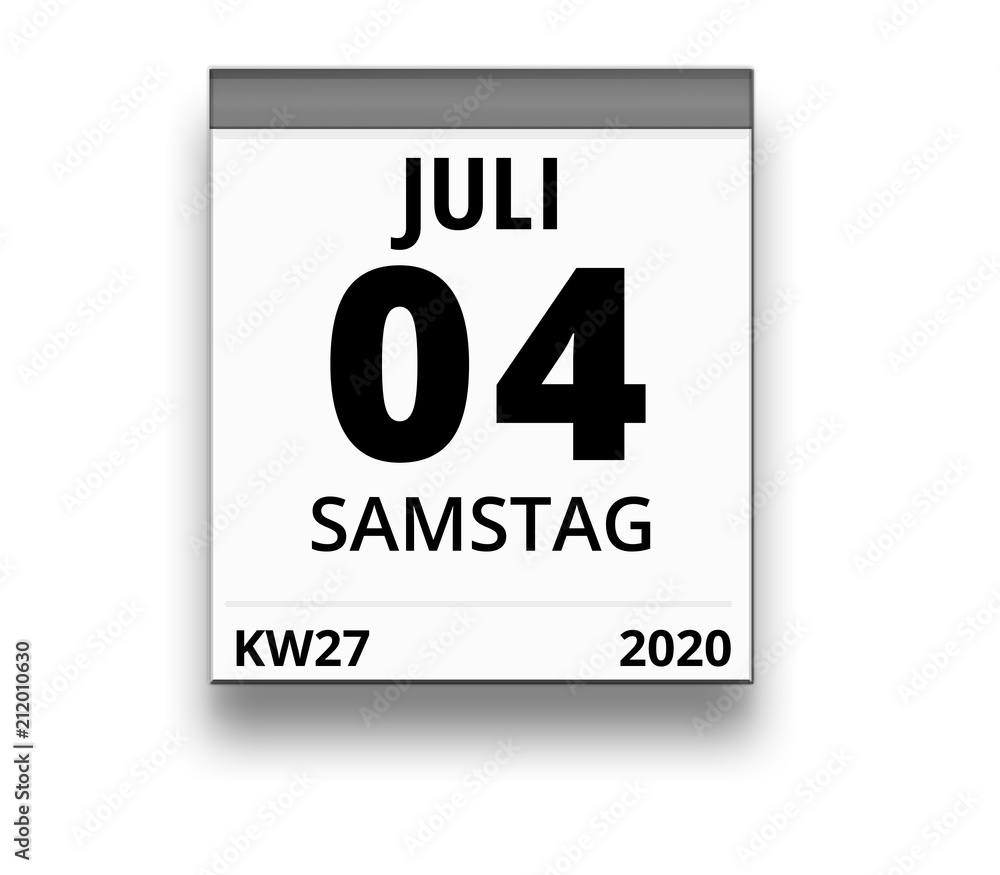 Obraz premium Kalender für Samstag, 4. JULI 2020 (Woche 27)