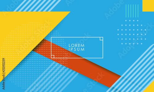 Orange red and blue geometric background with abstract dots and lines 