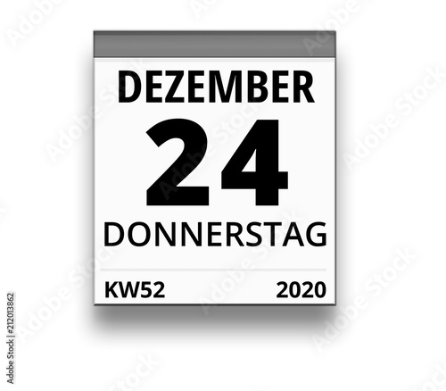 Kalender für Donnerstag, 24. DEZEMBER 2020 (Woche 52)