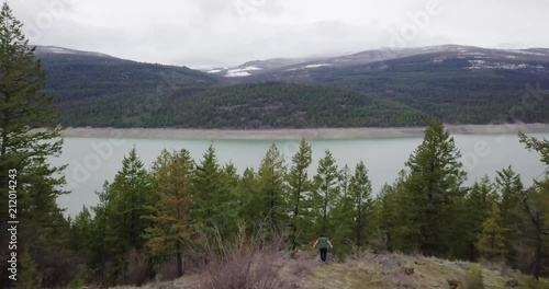 Running towards Lake Koocanusa in Montana photo