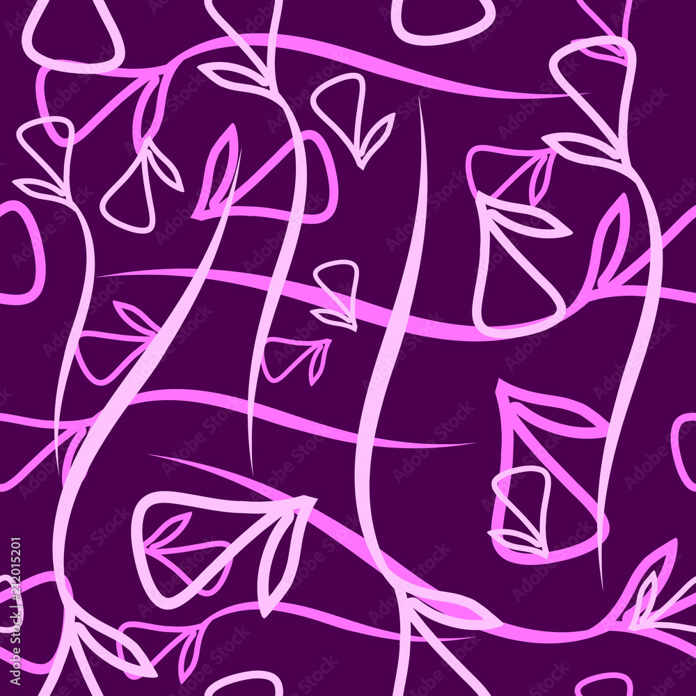 Vector geometric pattern made from plant violet and pink elements on a lilac background. Vector geometric pattern made from plant violet and pink elements on a lilac background.