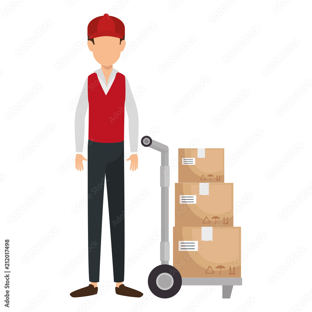 delivery worker with cart transport boxes delivery worker with cart transport boxes