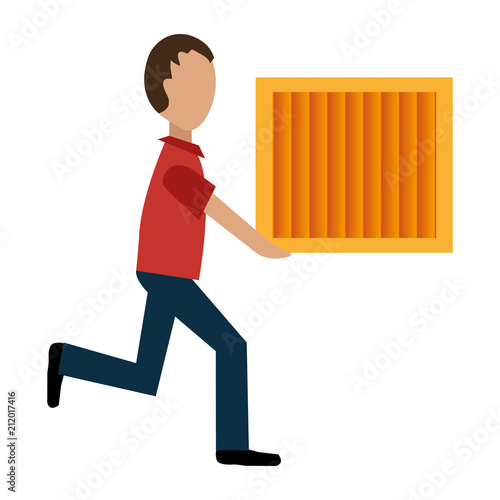 delivery worker with wooden box
