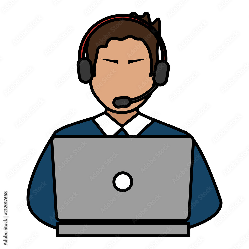 logistic worker with headset and laptop logistic worker with headset and laptop
