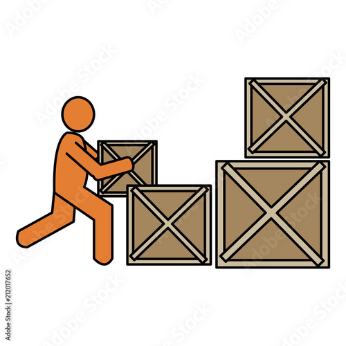 delivery worker with wooden boxes silhouette