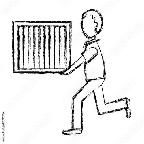 delivery worker with wooden box