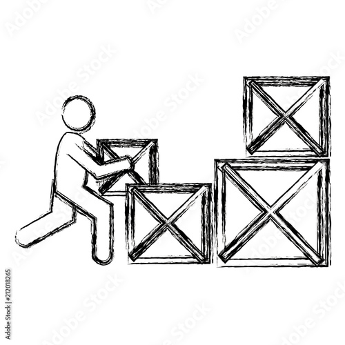 delivery worker with wooden boxes silhouette