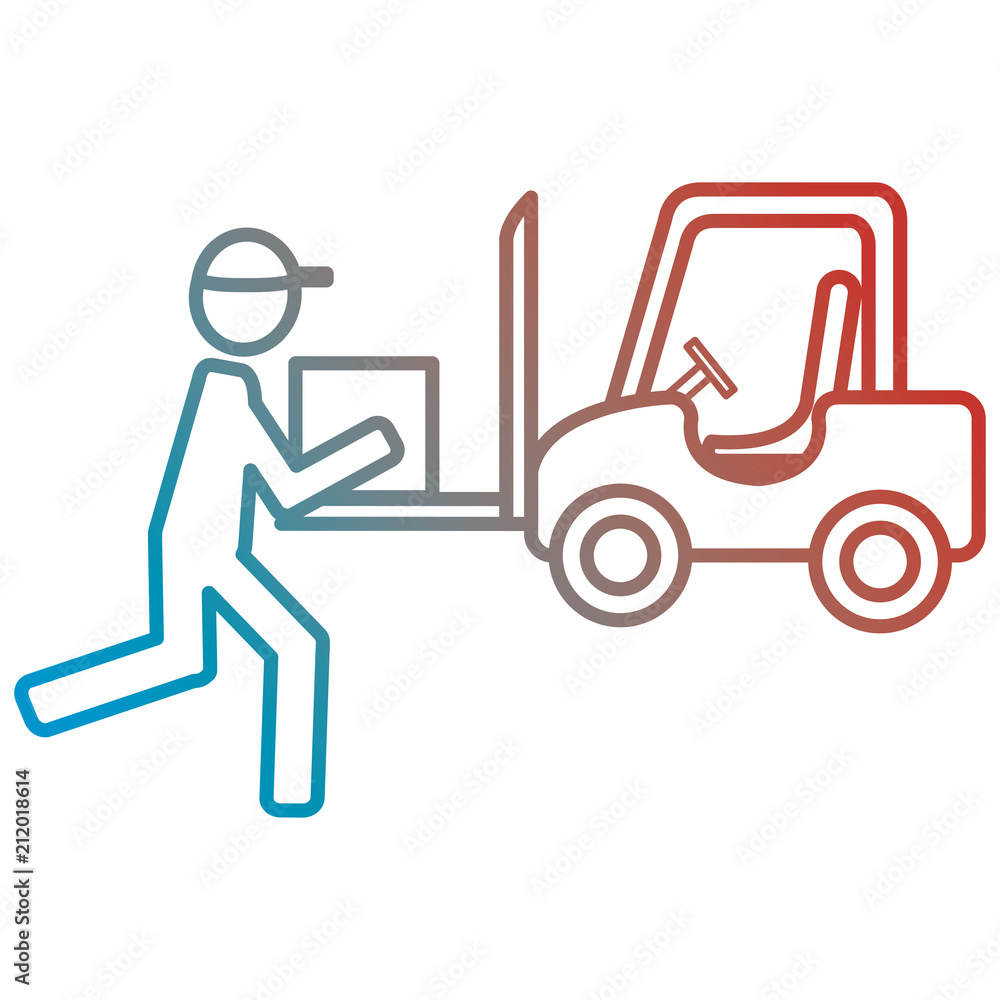 delivery worker lifting box and forklift
