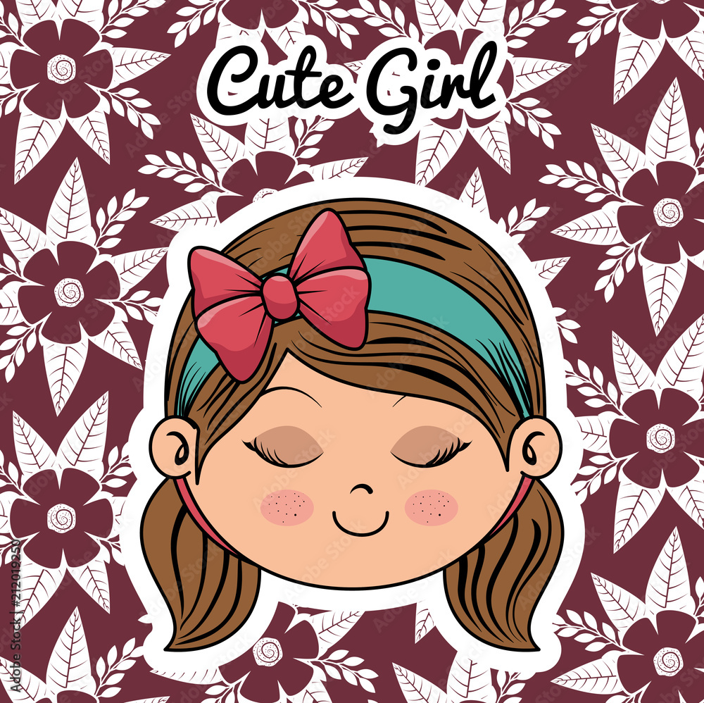 cute girl head character with floral frame cute girl head character with floral frame