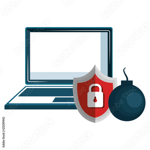 laptop computer with shield and bomb