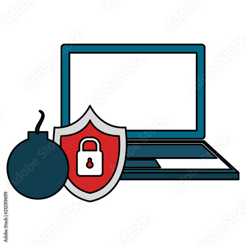 laptop computer with shield and bomb