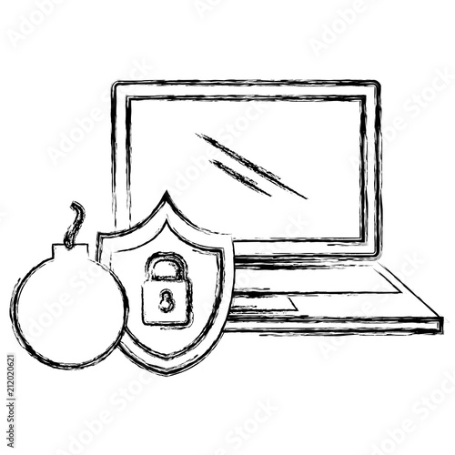 laptop computer with shield and bomb