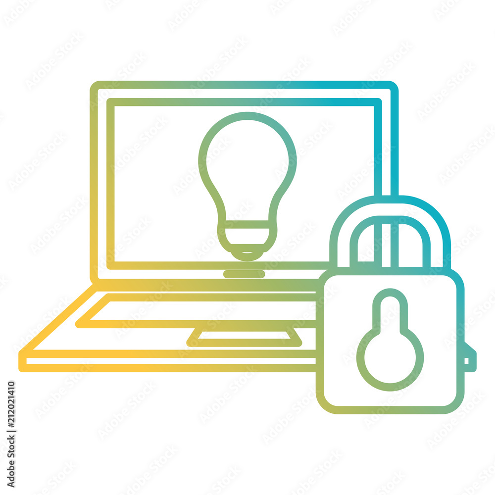 laptop computer with padlock and bulb laptop computer with padlock and bulb