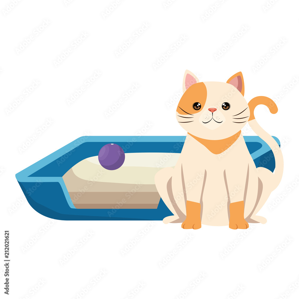 Fototapeta premium cute cat pet with bed and ball character