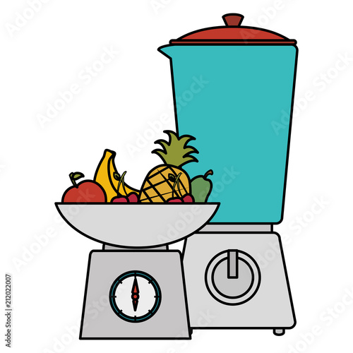 blender with fruits and gramer
