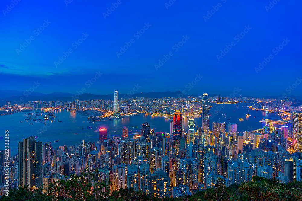 Skyline of Hong Kong at Blue Hour