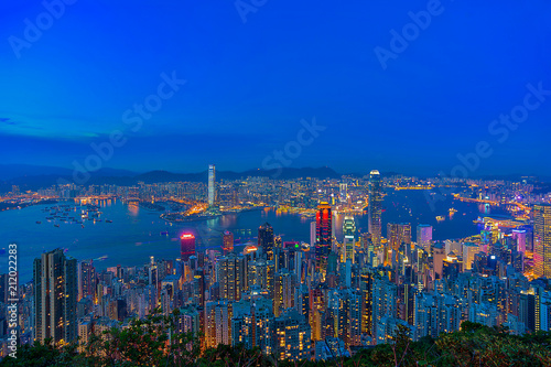 Photography Skyline of Hong Kong at Blue Hour