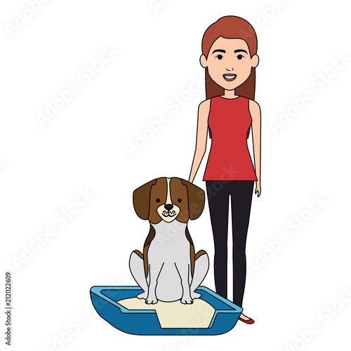 young woman with dog in bed characters