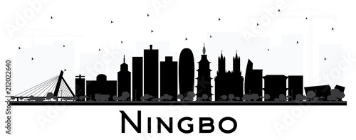 Ningbo China City Skyline with Black Buildings Isolated on White.