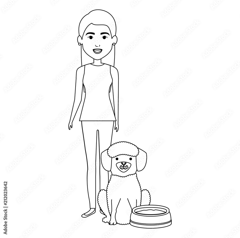 young woman with dog and dish water characters young woman with dog and dish water characters