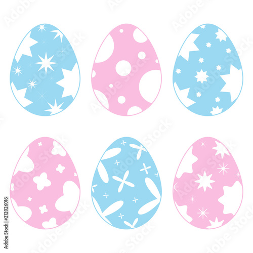Set of colored isolated Easter eggs on a white background. With an abstract pattern. Simple flat vector illustration. Suitable for decoration of postcards, advertising, magazines, websites.