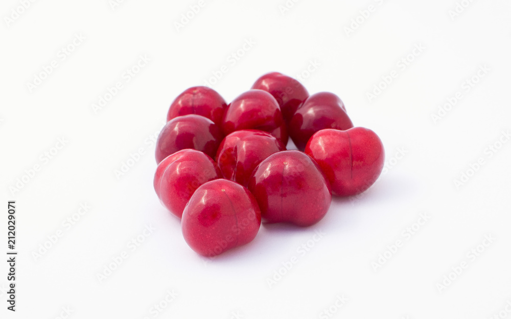 Ripe cherries isolated on white background. Juicy. Ripe cherries isolated on white background. Juicy.