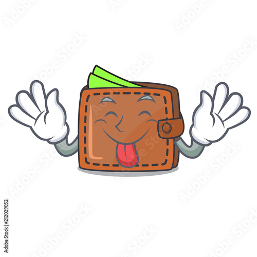 Tongue out wallet mascot cartoon style