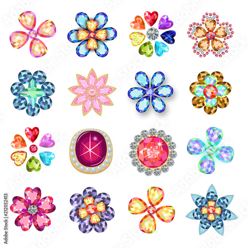 Gemstones jewelry brooch flower pattern set