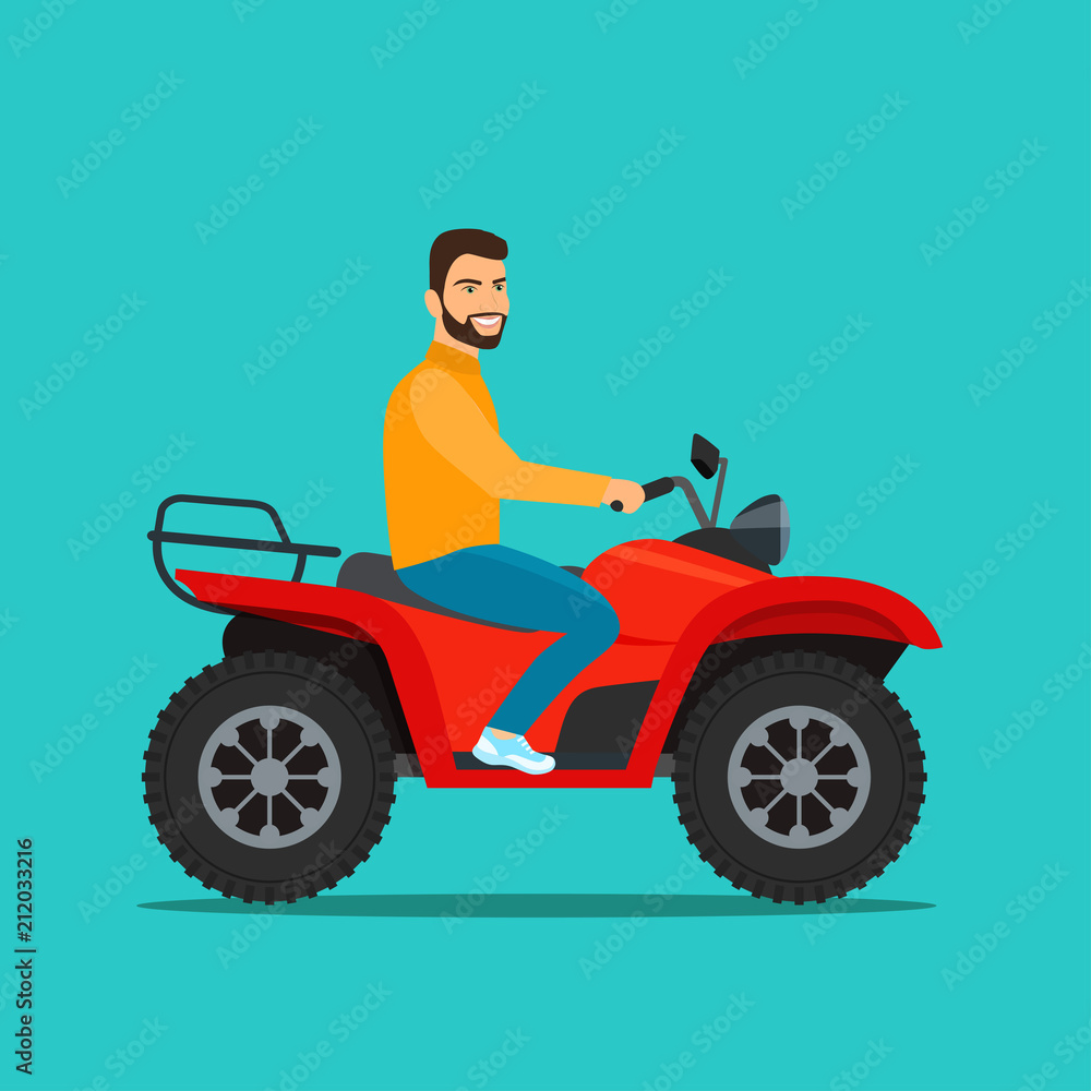 Man on the ATV motorcycle isolated. Vector flat style illustration