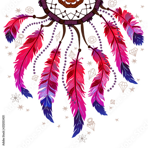 Background border with feathers and crystals