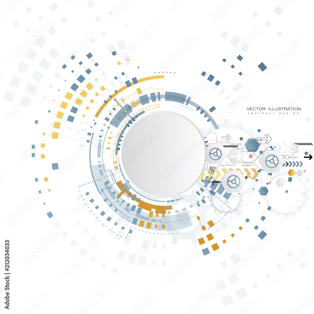 technology gear wheel colorful circuit board engineering various elements design tech on light background process copy space banner vector illustration