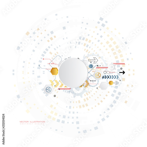 technology gear wheel colorful circuit board engineering various elements design tech on light background process copy space banner vector illustration