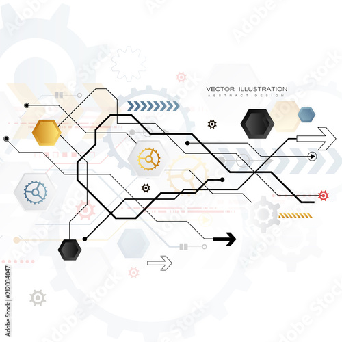 technology gear wheel colorful circuit board engineering various elements design tech on light background process copy space banner vector illustration