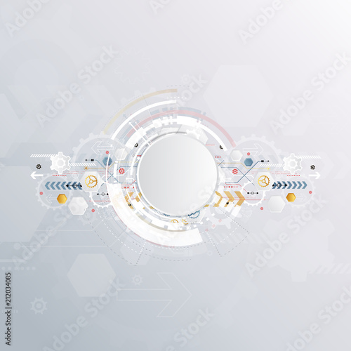 technology gear wheel colorful circuit board engineering various elements design tech on light background process copy space banner vector illustration