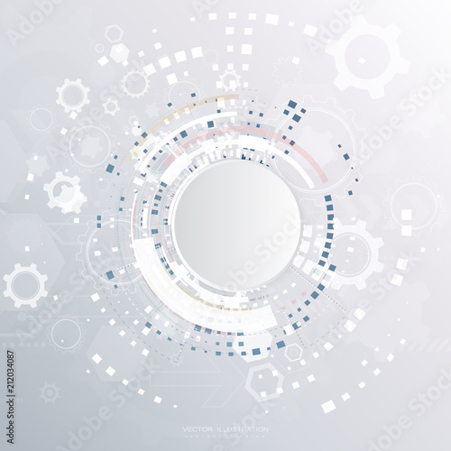 digital technology design blue gear wheel engineering various elements for content network business tech presentation on white background copy space vector illustration