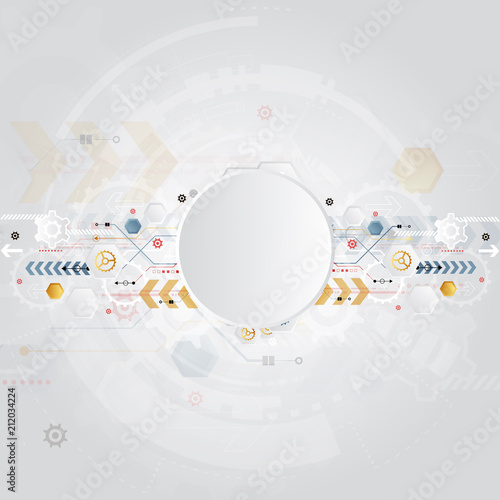 technology gear wheel colorful circuit board engineering various elements design tech on light background process copy space banner vector illustration
