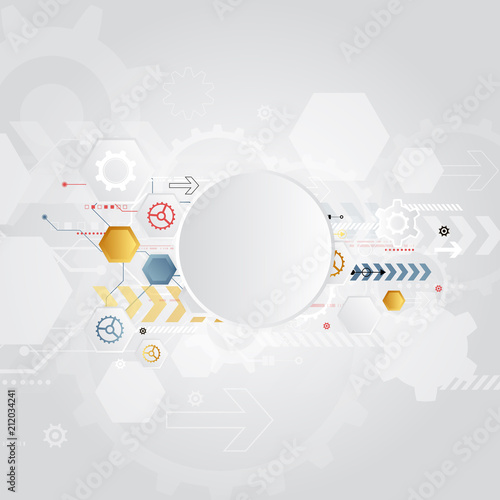 technology gear wheel colorful circuit board engineering various elements design tech on light background process copy space banner vector illustration