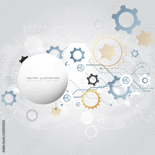 technology gear wheel colorful circuit board engineering various elements design tech on light background process copy space banner vector illustration