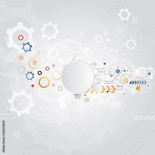 technology gear wheel colorful circuit board engineering various elements design tech on light background process copy space banner vector illustration