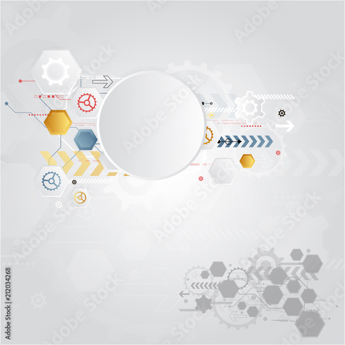 technology gear wheel colorful circuit board engineering various elements design tech on light background process copy space banner vector illustration