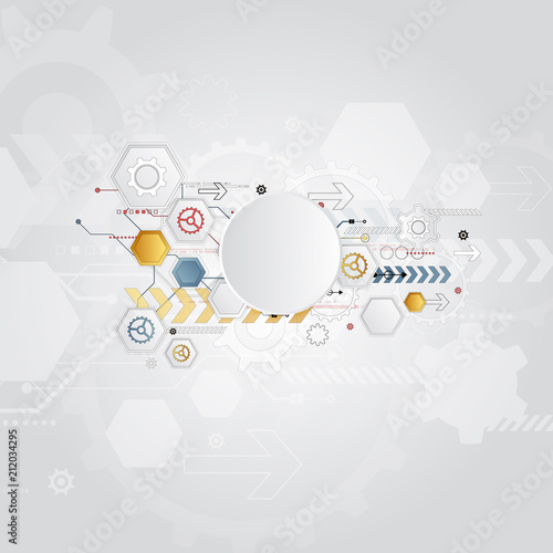 technology gear wheel colorful circuit board engineering various elements design tech on light background process copy space banner vector illustration