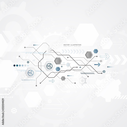 digital technology design blue gear wheel engineering various elements for content network business tech presentation on white background copy space vector illustration