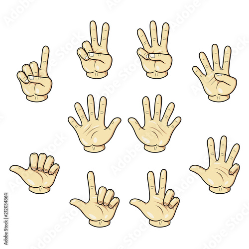Cartoon illustration of counting with fingers hand.