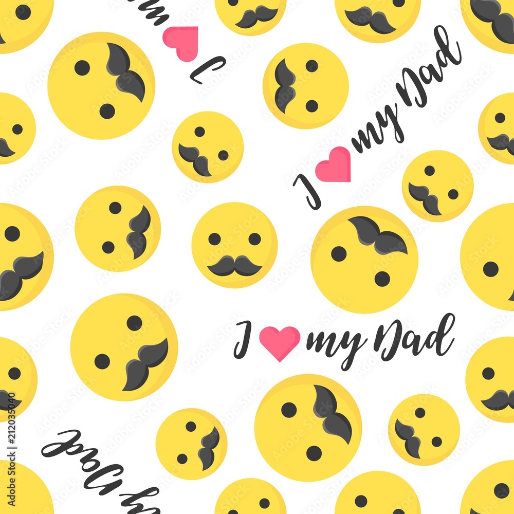 Seamless pattern happy father’s day with emoji and mustache, flat design and hand lettering i love my dad Seamless pattern happy father’s day with emoji and mustache, flat design and hand lettering i love my dad