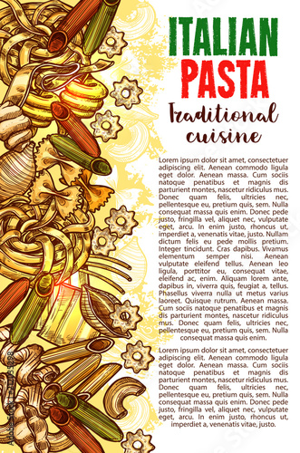 Pasta sketch banner with Italian macaroni border