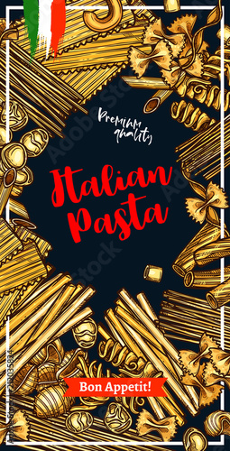 Pasta banner with italian macaroni sketch frame