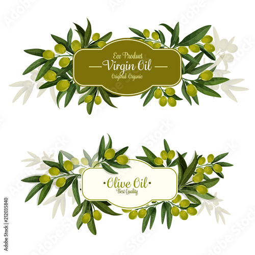 Olive oil label with green fruit for food design